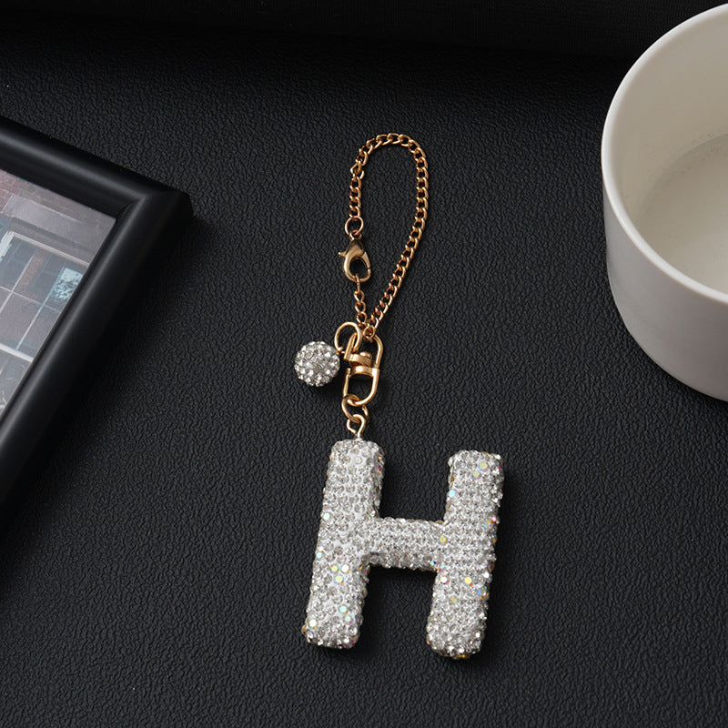 Luxury Rhinestone Letter Pendant Resin Charm for Car Cup Chain