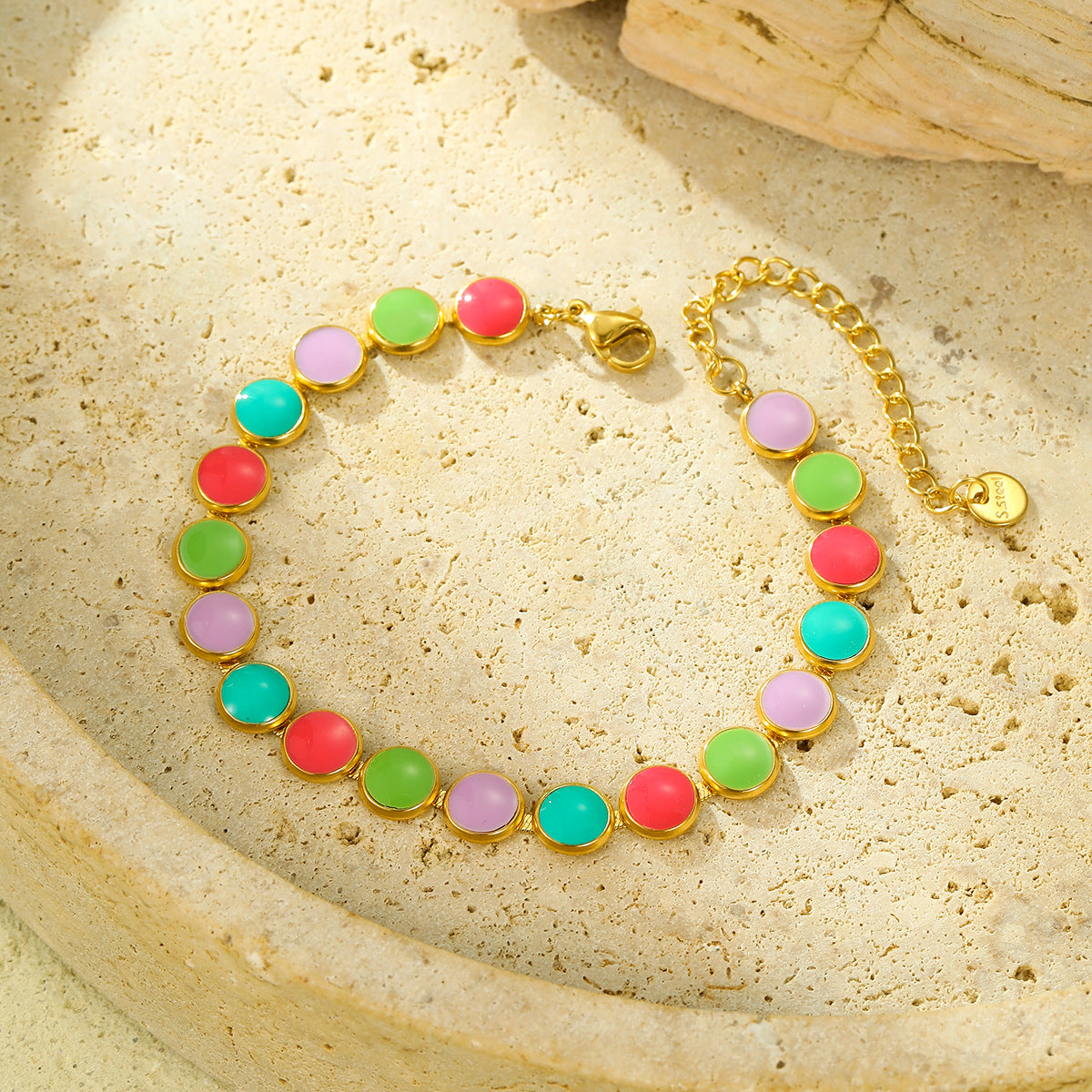 Pulsera ajustable de esmalte redondo de acero inoxidable chapado en oro de 18 quilates para mujer Fashion OL