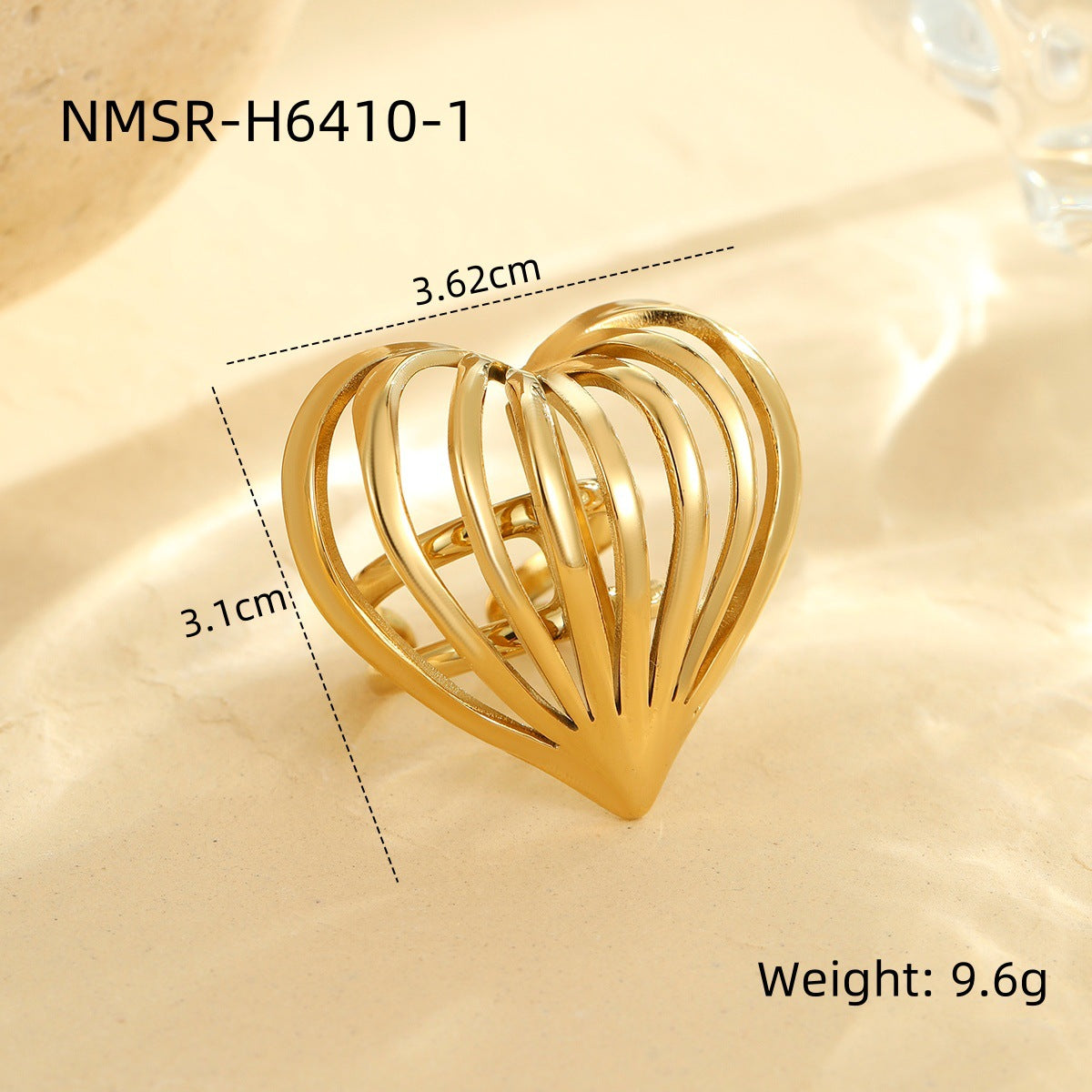 Anello da donna minimalista vintage in acciaio inossidabile placcato oro 18 carati con linea a cuore vuoto