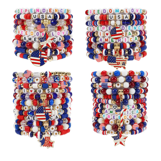 Braccialetto geometrico in resina con stella, unisex, a tema bandiera americana