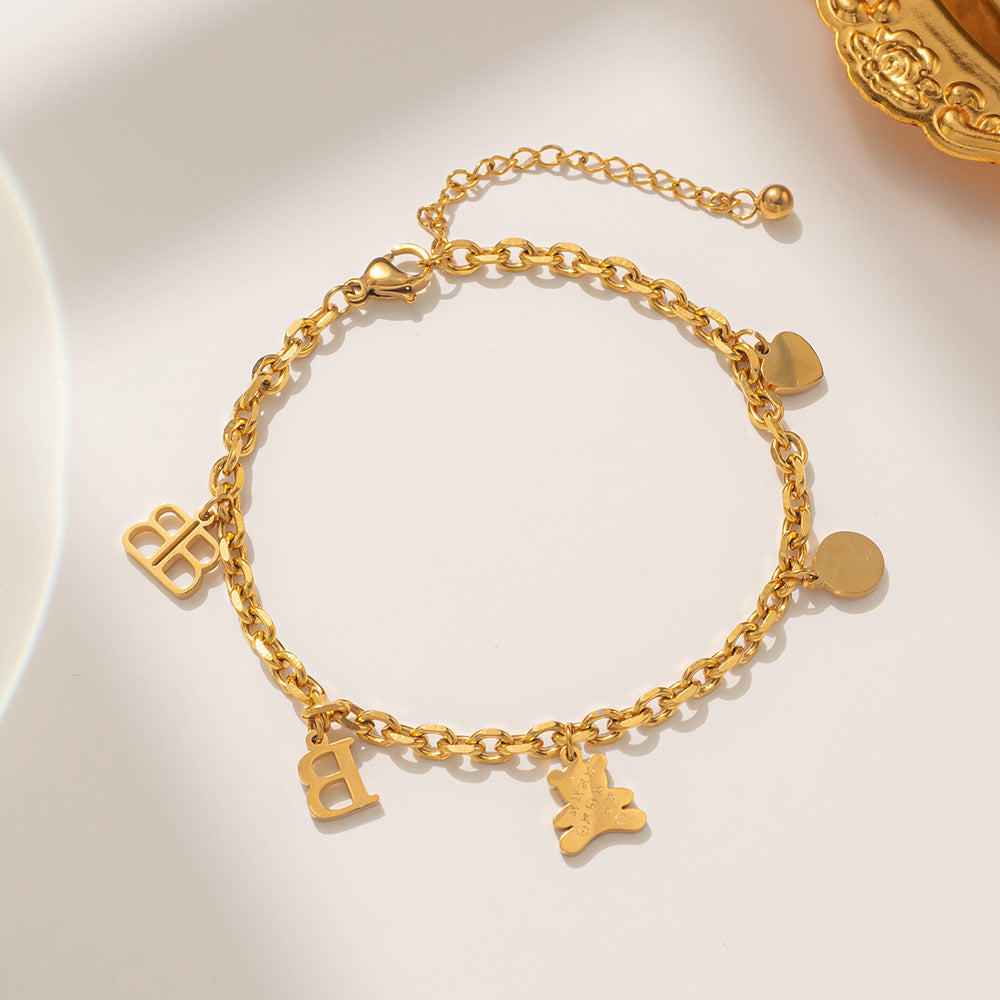 Minimalist Bear Charm Stainless Steel Bracelet for Women with Hip-Hop and Cool Aesthetic