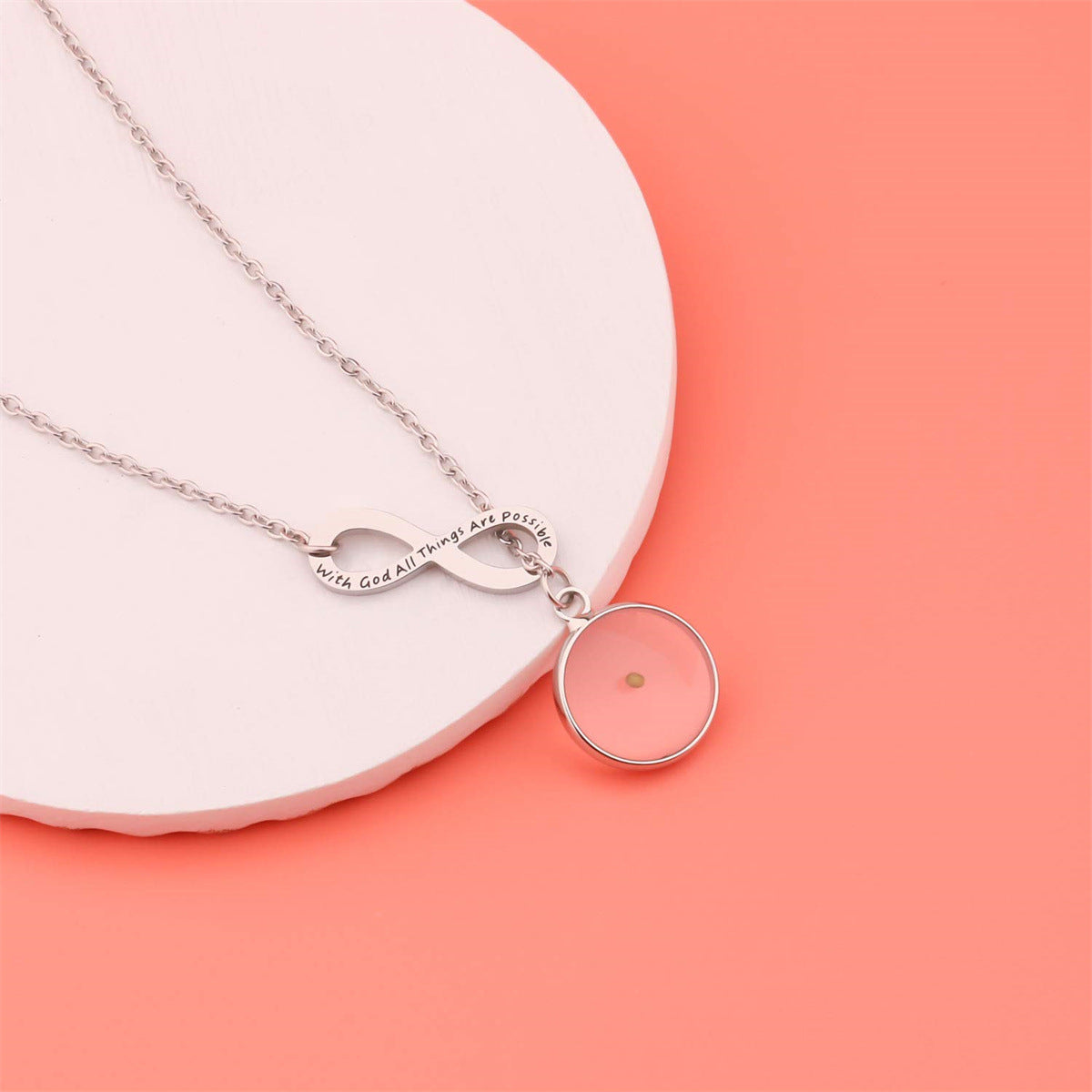 Collana con Pendente Simbolo dell'Infinito Personalizzata in Acciaio Inossidabile con Versetto Biblico Inciso e Motivo Religioso per Gioielli da Battesimo Unisex