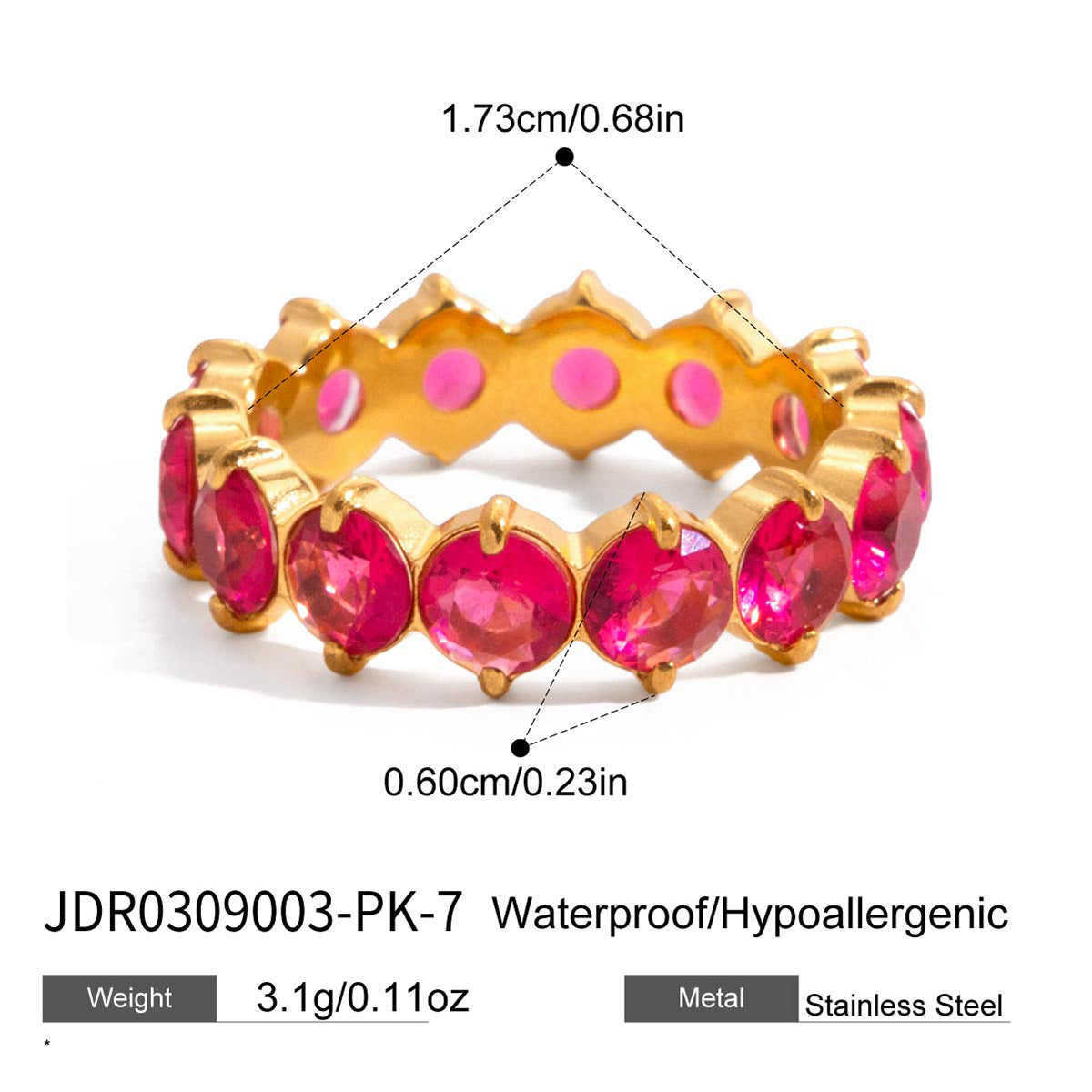 Anillo Minimalista Geométrico de Acero de Titanio con Incrustaciones de Zirconia para Mujer, Banda Hipoalergénica de Acero Inoxidable, Acabado Chapado