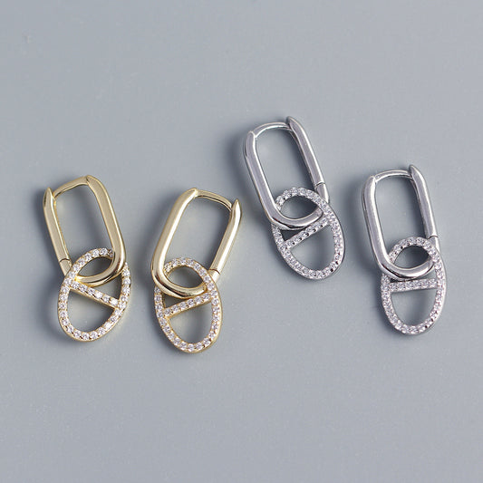 Pendientes trepadores geométricos de diamantes de imitación, estilo dulce y atrevido, de plata de ley S925 para mujer