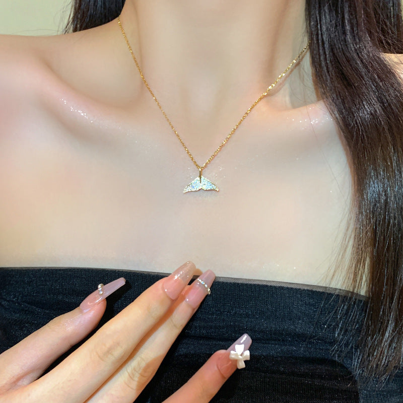 Luxury Mermaid Tail Pendant Necklace for Women with Full Rhinestone Inlay in Titanium Steel with Plated Finish