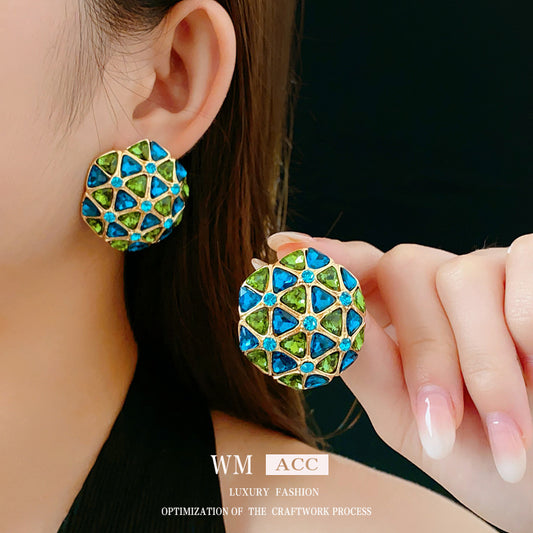 Pendientes geométricos vintage con incrustaciones de estrás en base de aleación y postes de acero para mujer
