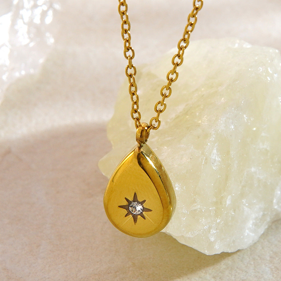 Luxury Minimalist Star Geometric Teardrop Stainless Steel Plated Necklace with Cubic Zirconia for Women