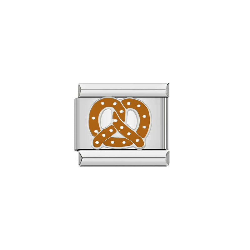 Sweet Stainless Steel Plated DIY Charm Bar Bracelet with Food Pattern Modular Detachable Link for Unisex