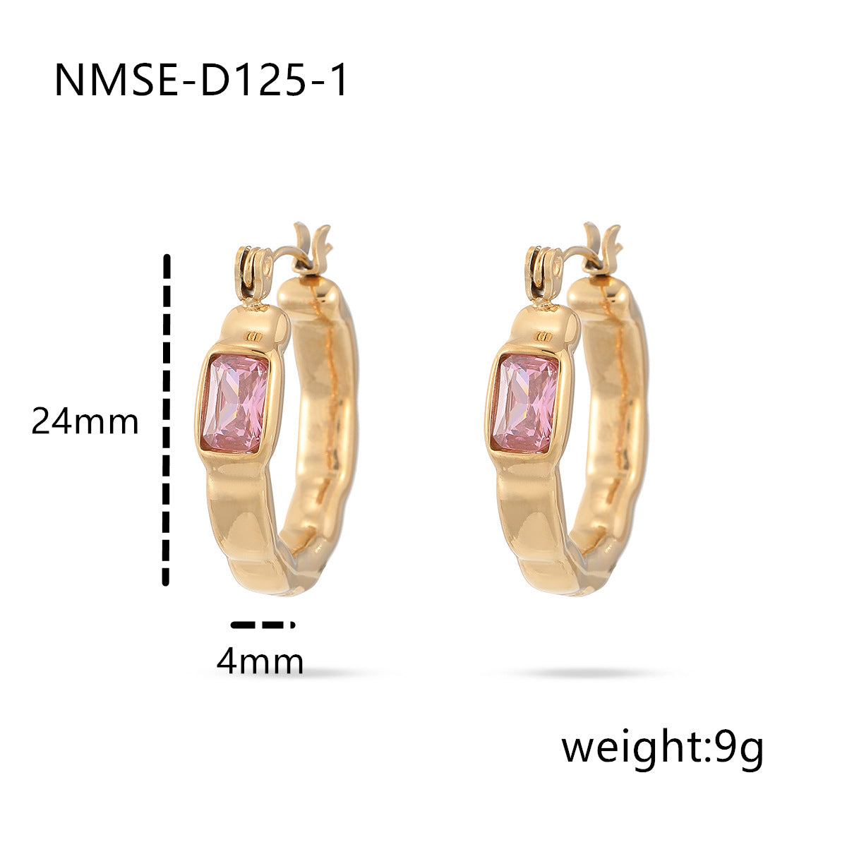 Orecchini da donna in titanio a forma quadrata, minimalisti, con intarsio in zircone colorato e finitura placcata