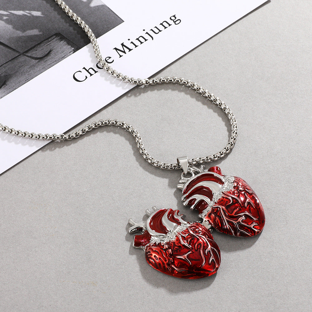 Collar con colgante vintage de aleación con forma de corazón, diseño de caja de corazón rojo que se abre, acabado galvanizado, accesorio de moda unisex