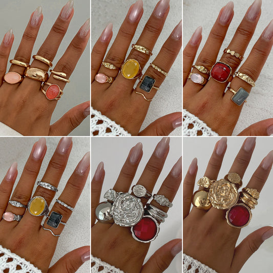 Anelli da donna in lega geometrica vintage con finitura placcata, set di anelli impilabili a forma di lava da unire