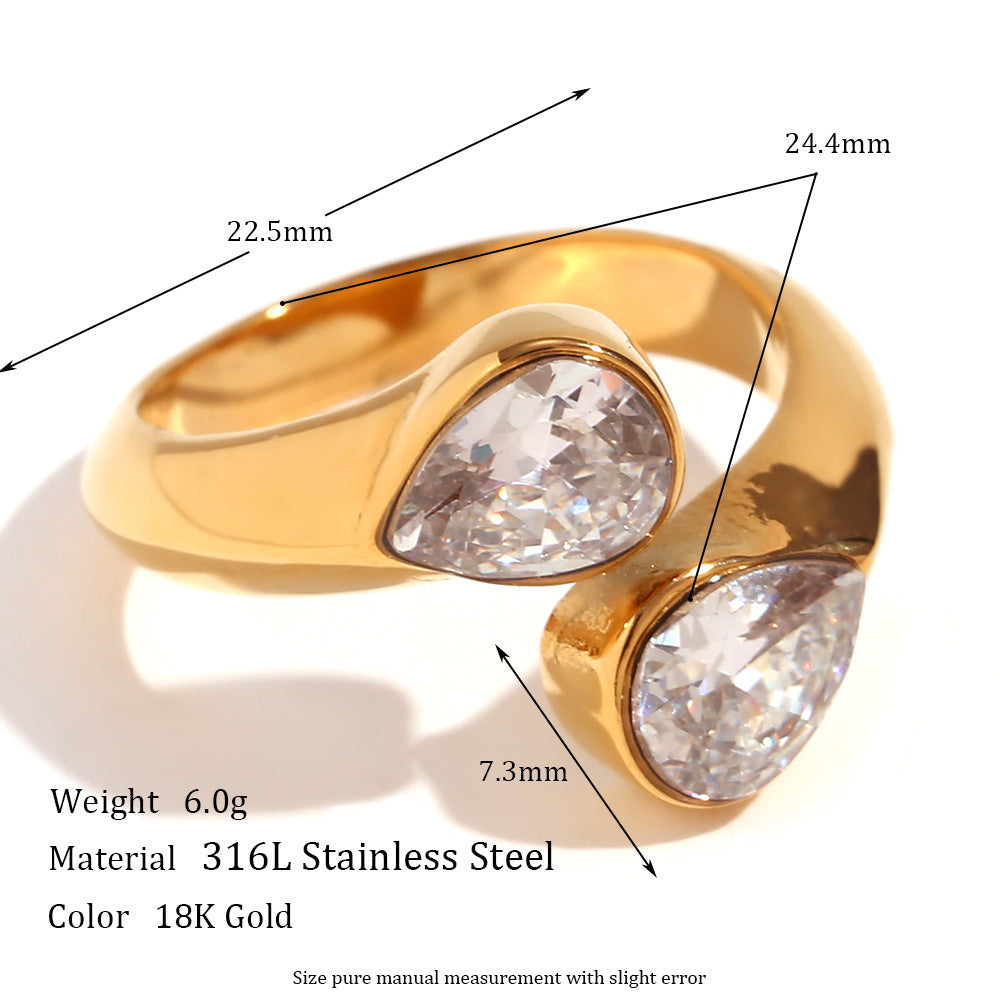 Vintage-Inspired Geometric Stainless Steel Ring with 18K Gold Plating and Micro-Pave Heart Flower Design for Women