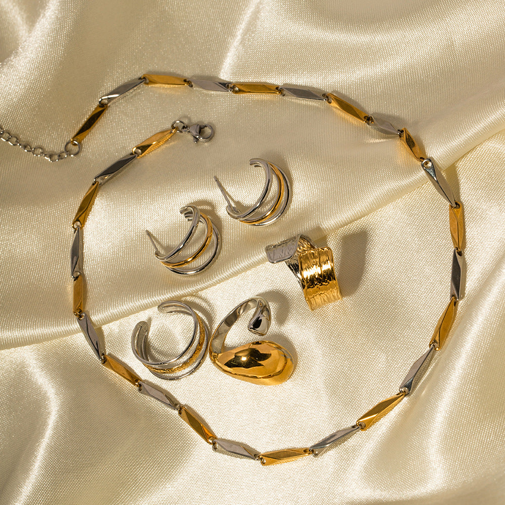 Orecchini da donna geometrici minimalisti in acciaio inossidabile con placcatura in oro e argento