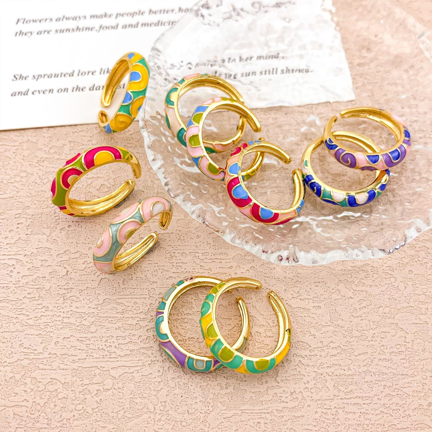 Anello in Lega Placcata Smaltata Etnica Vintage da Donna