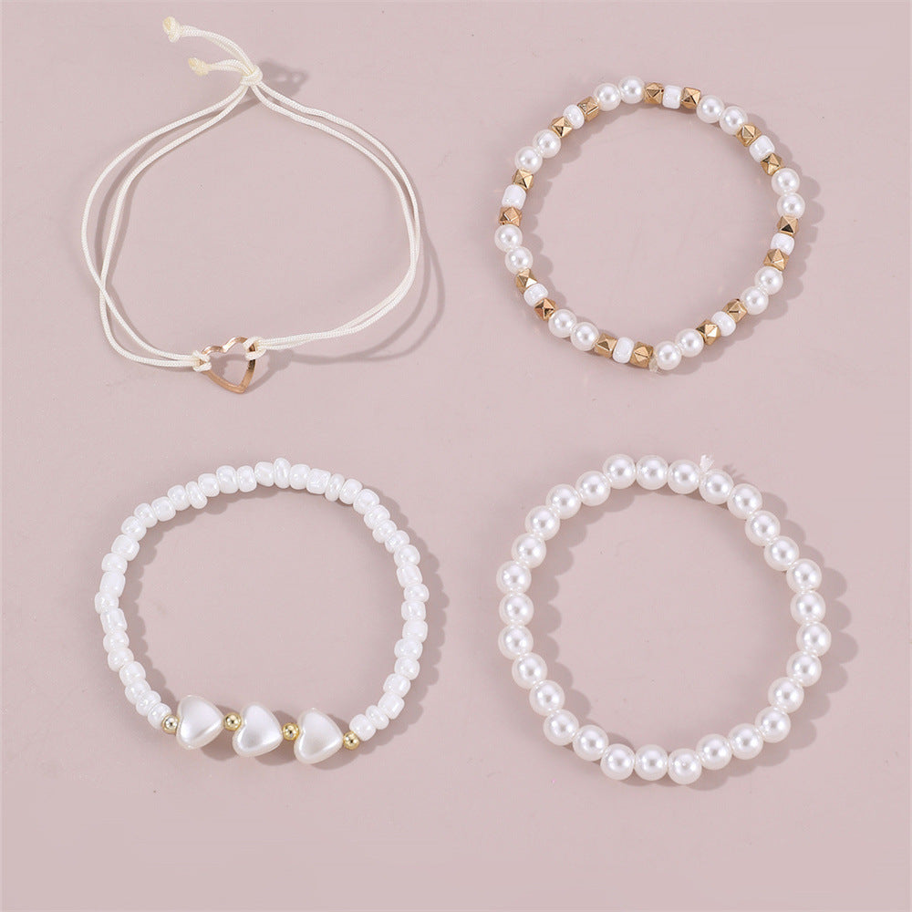 Juego de pulseras de resina con perlas en forma de corazón para niños, estilo minimalista, lindo y dulce