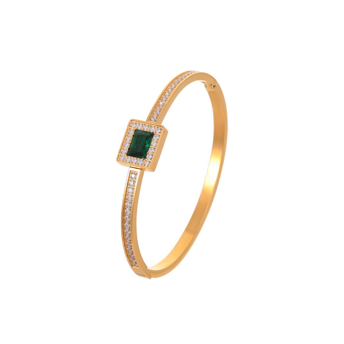Minimalist Emerald Green Square Zircon Stainless Steel Bracelet for Women with Plated Finish