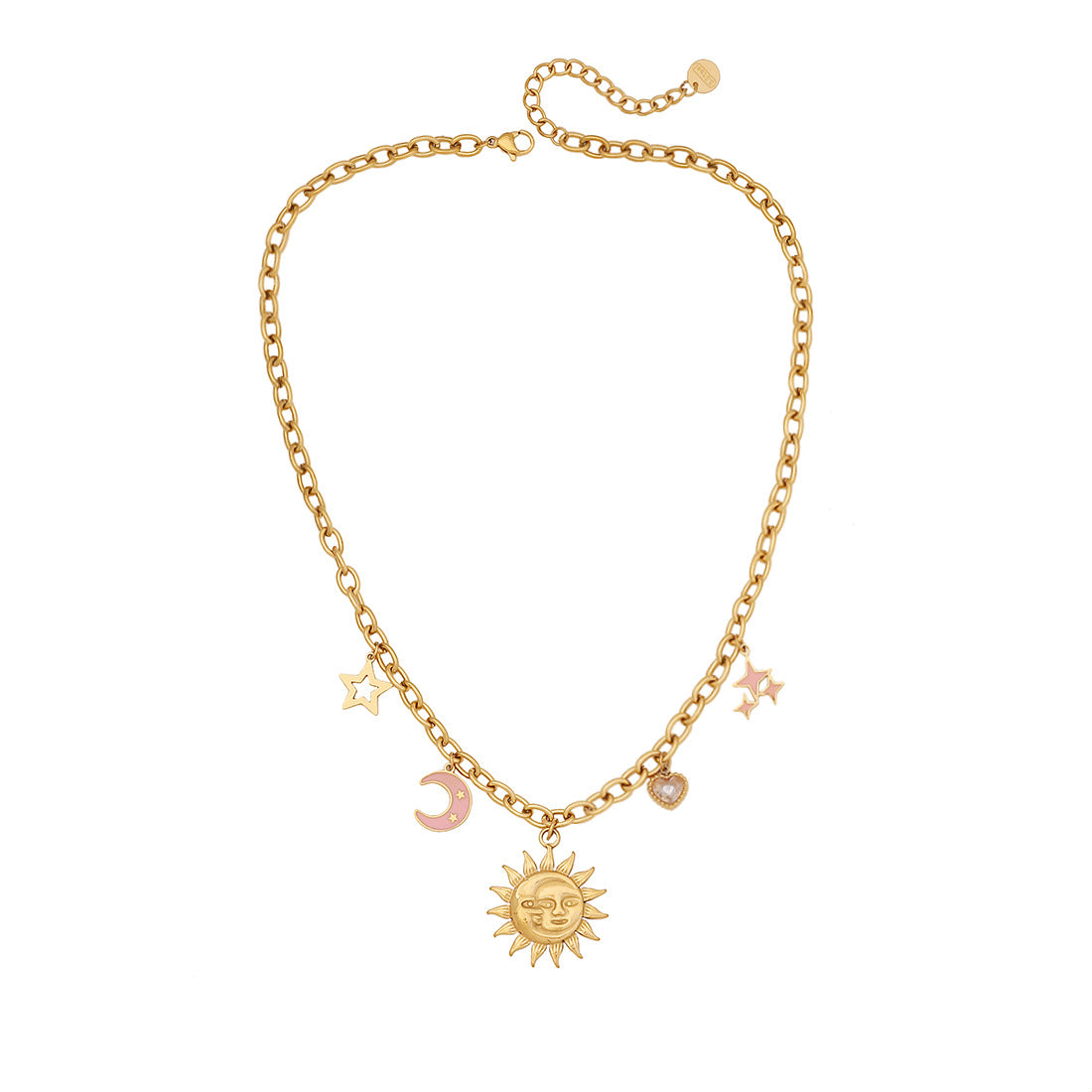 Personality Sun Moon Star Heart Stainless Steel Pendant Necklace for Women