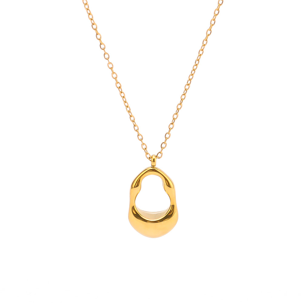 Collana da donna in acciaio inossidabile a ovale cavo geometrico con placcatura in oro 18K e catena a maglie