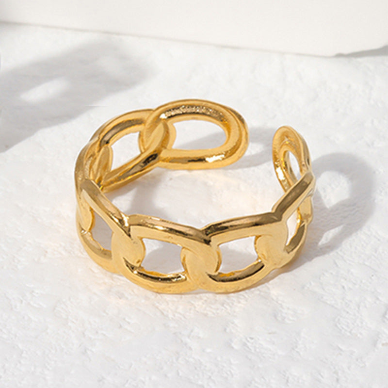 Minimalist Titanium Steel Leaf and Heart Shape Open Ring for Women with Plated Finish