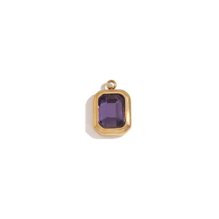 Minimalist Geometric Square Glass Pendant for Women Stainless Steel with 18K Gold Plating
