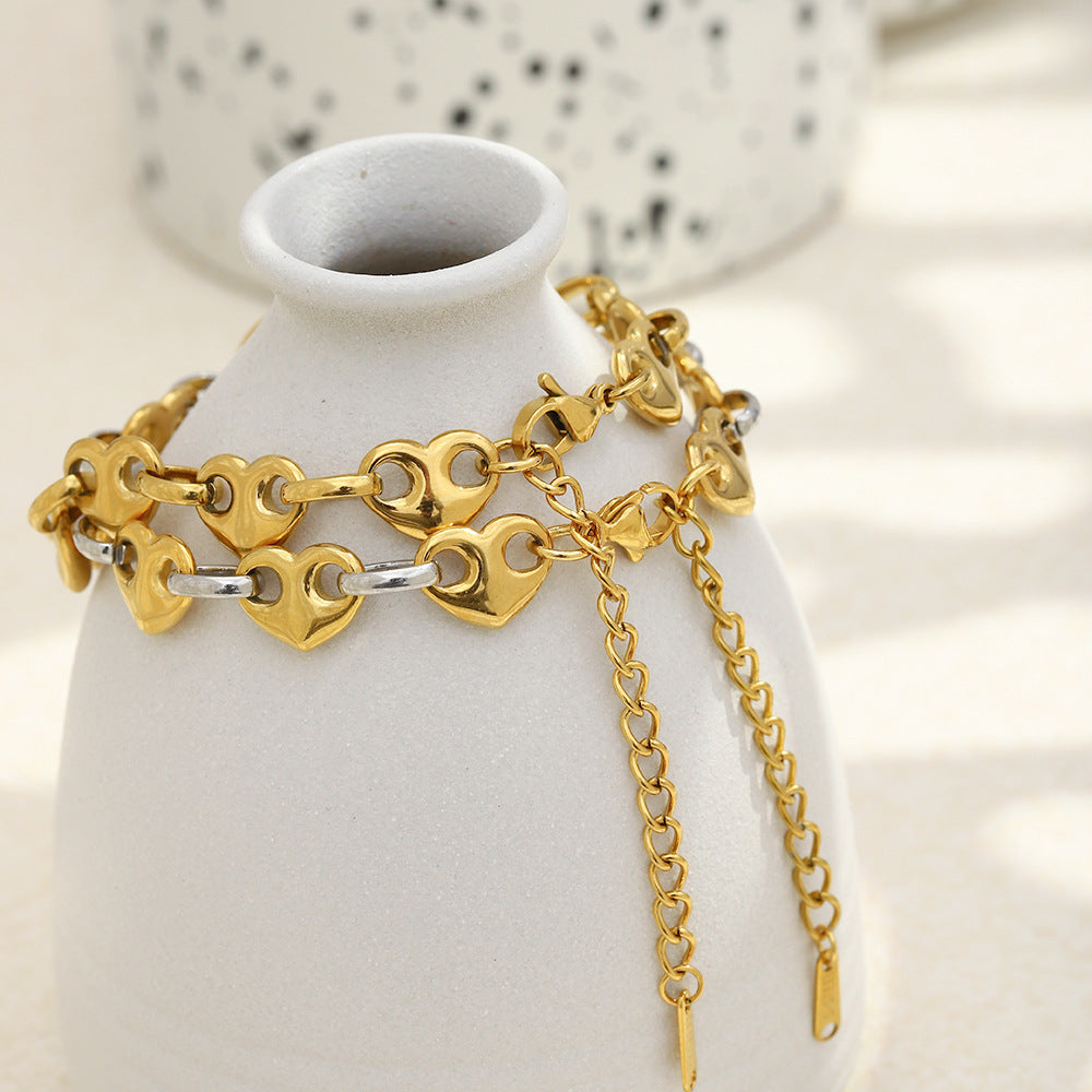 Minimalist 18K Gold Plated Stainless Steel Heart Geometric Bracelet for Women