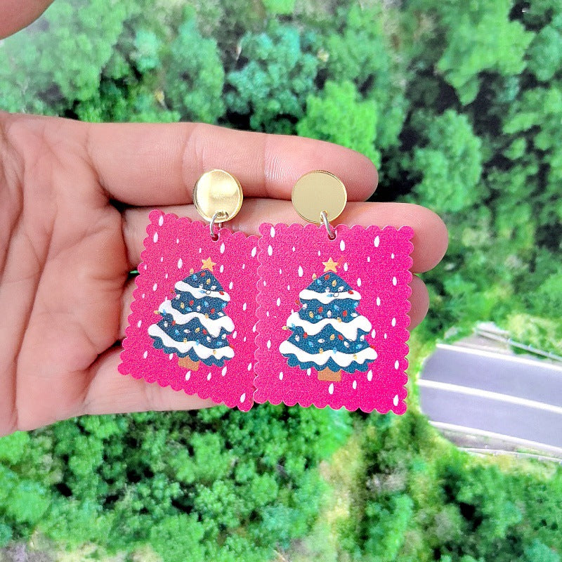 Orecchini in Acrilico a Tema Natalizio con Cappello da Babbo Natale, Albero e Pupazzo di Neve per Donna, Gioielli Festivi per le Feste