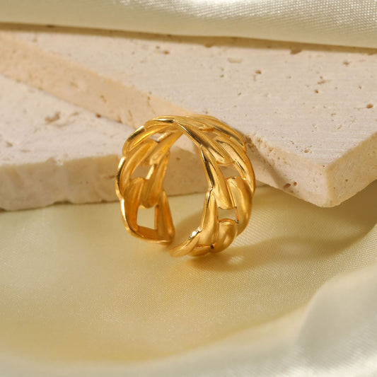 Minimalist Geometric Stainless Steel Ring with 18K Gold Plating Adjustable Women's Fashion Ring