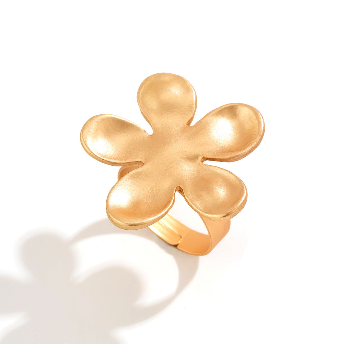 Anello regolabile in lega con design geometrico floreale, spazzolato, color argento, stile minimalista