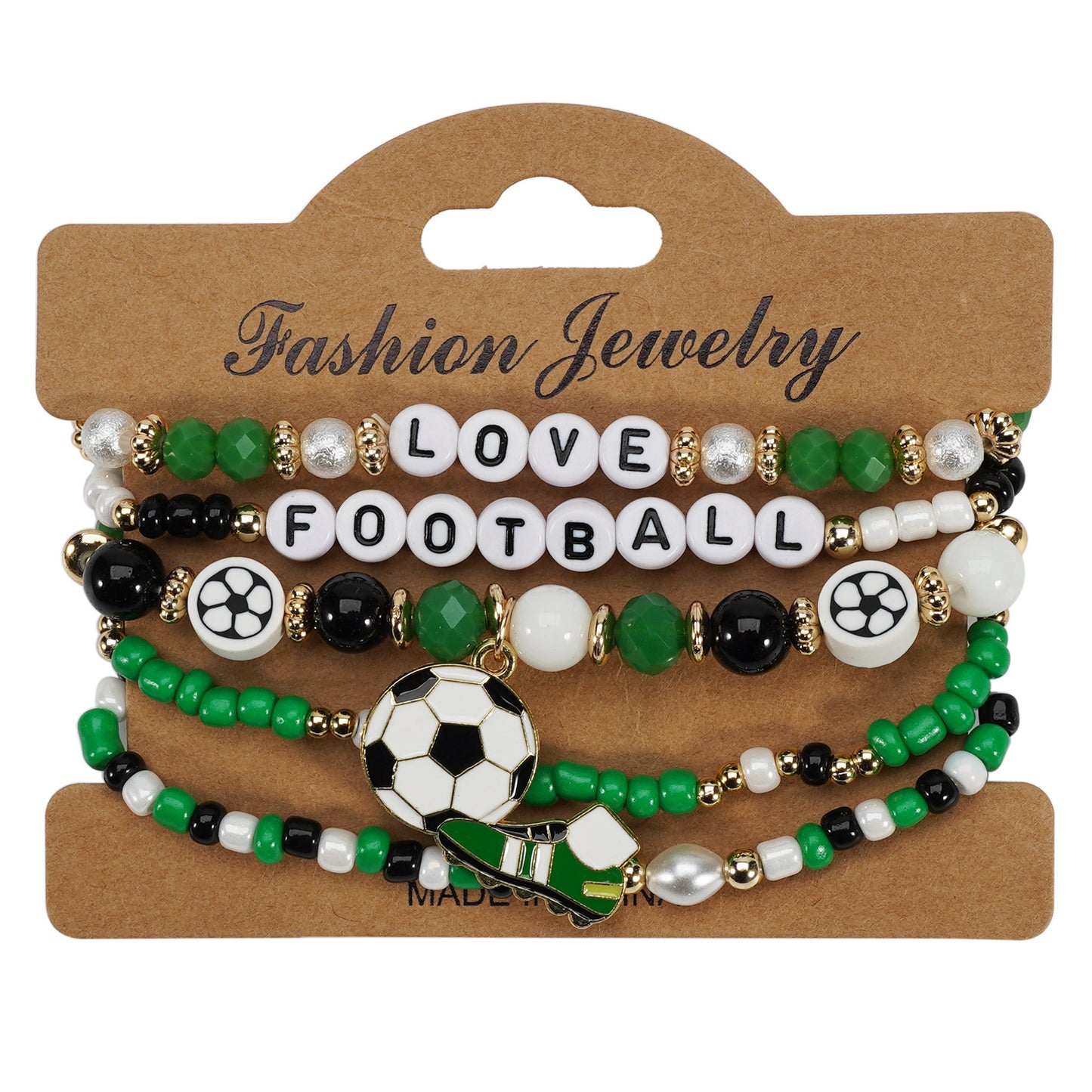 Pulsera Geométrica Bohemia de Cuentas de Cristal con Elementos de Fútbol, Joyería Deportiva Unisex para Aficionados