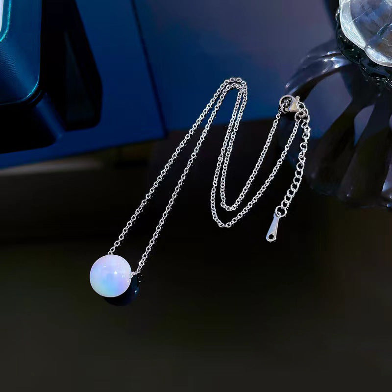 Original Design Mermaid Pearl Necklace for Women Titanium Steel Plated Clavicle Chain with Irregular Shape Pendant