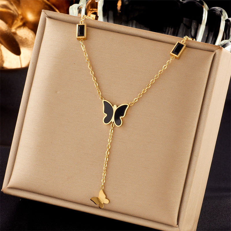 Collar Minimalista de Acero de Titanio Geométrico con Acabado Chapado para Mujer, Cadena para Clavícula para Llevar en Capas