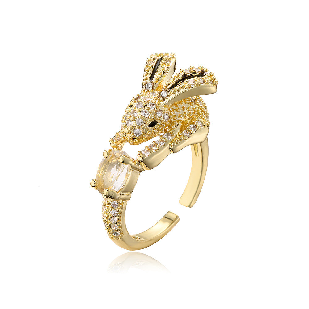 Anello da donna in rame a forma di animale geometrico, minimalista, placcato in oro 18 carati con zirconi micro-pavé