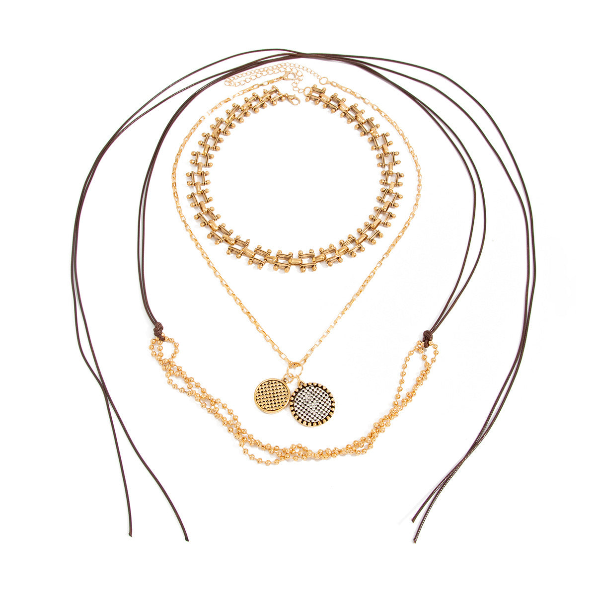 Vintage Punk Geometric Round Zinc Alloy Pendant Plated Iron Multi-layer Necklace for Women