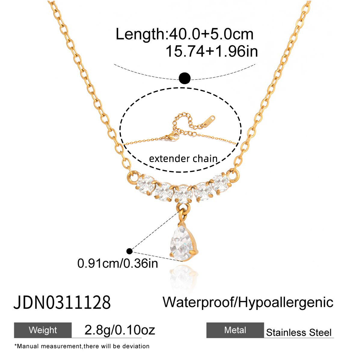 Collana in Acciaio Inox Dorato a Ventaglio Geometrico con Zirconi, Catena Pendente in Acciaio Inossidabile Placcato Oro Sottovuoto PVD da Donna