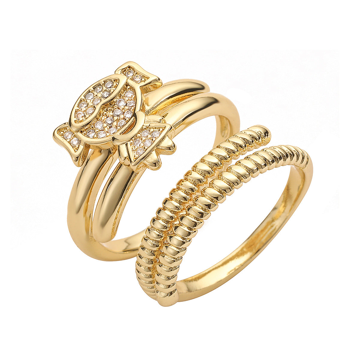 Minimalist Elegant 18K Gold Plated Brass Geometric Cubic Zirconia Ring Set for Women