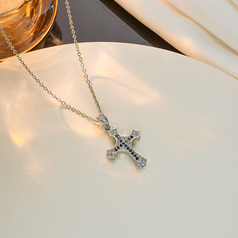 Minimalist Cross Pendant Necklace in Titanium Steel with Plated Finish for Women