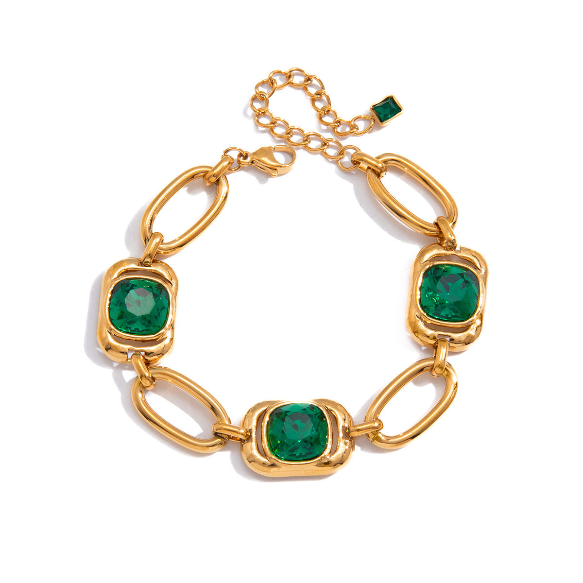 Bracciale da donna in acciaio inossidabile placcato con vetro, geometrico quadrato minimalista