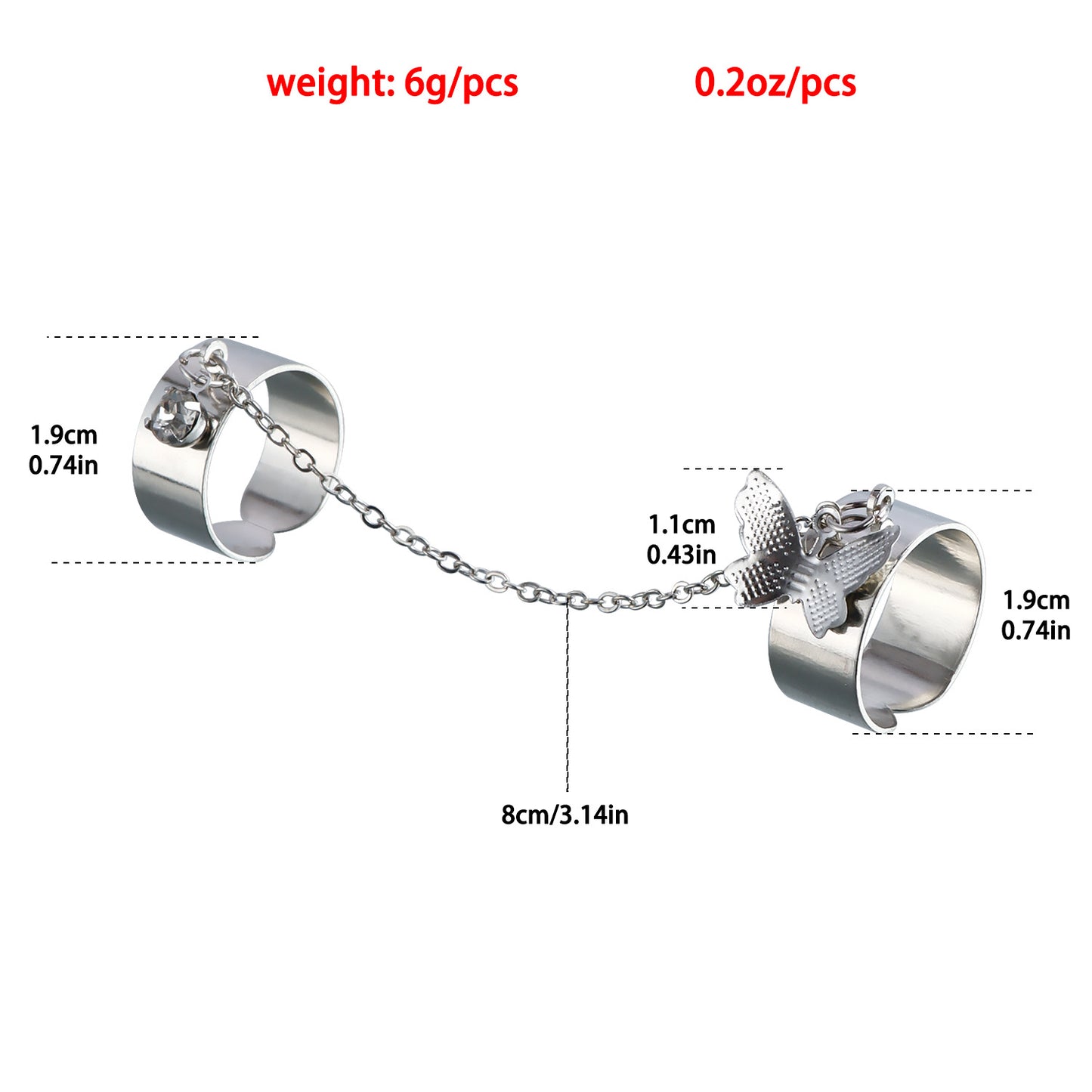 Punk Style Adjustable Butterfly-Shaped Geometric Metal Ring Set for Women with Plated Finish
