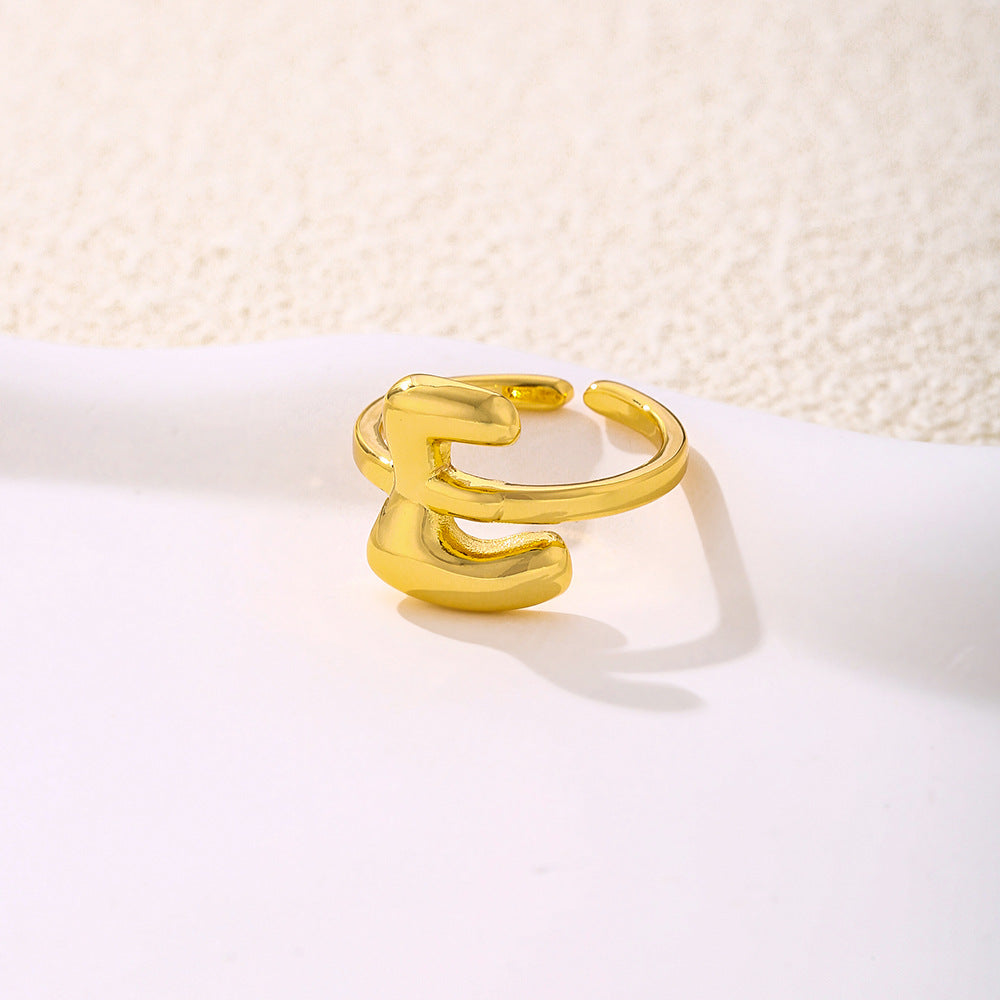 Anello da donna minimalista a forma di lettera in rame placcato oro Anello regolabile aperto Gioielli di lusso fatti a mano