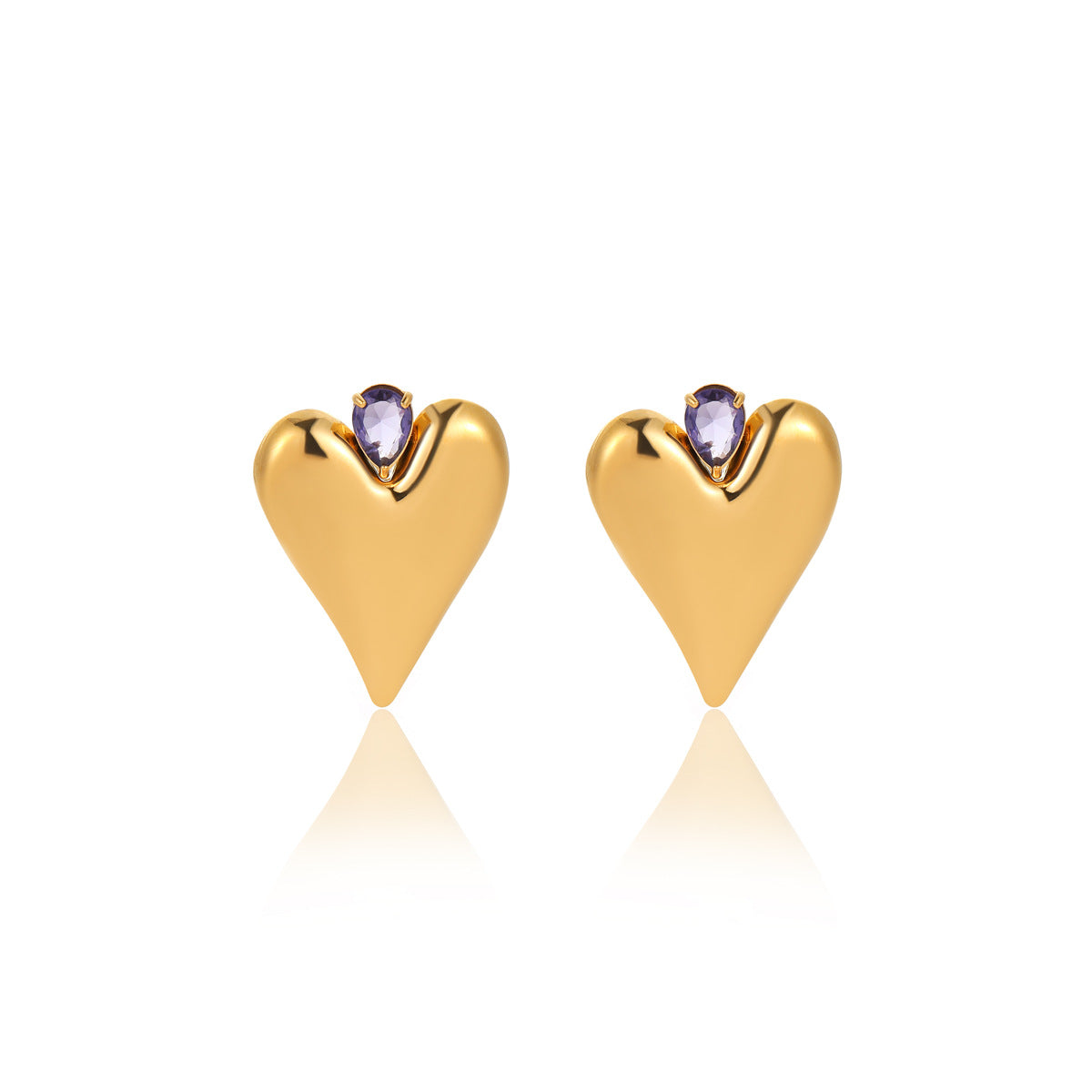 Orecchini a perno minimalisti a forma di cuore in acciaio al titanio con intarsio di zirconi per donna