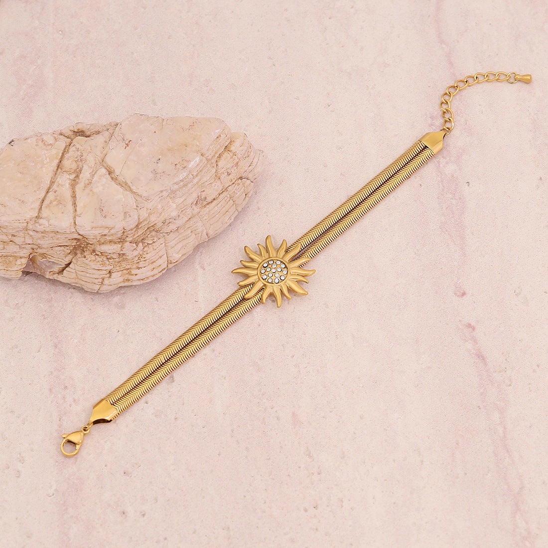Individualistic Floral Design Stainless Steel Plated Snake Chain Bracelet for Women