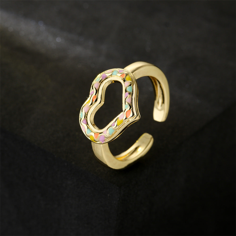 Gold Plated Brass Heart Drip Oil Open Ring for Women