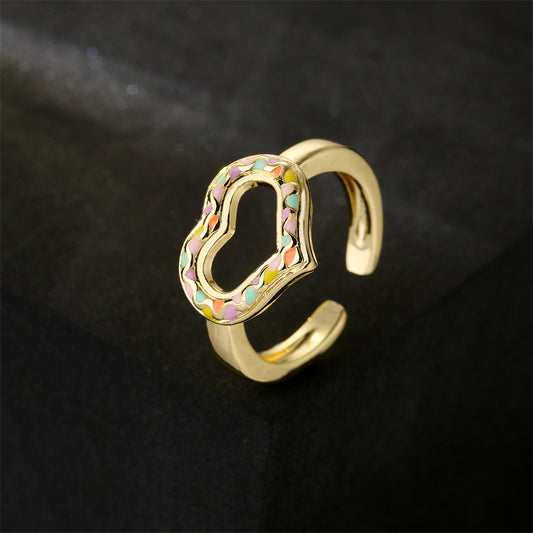 Gold Plated Brass Heart Drip Oil Open Ring for Women