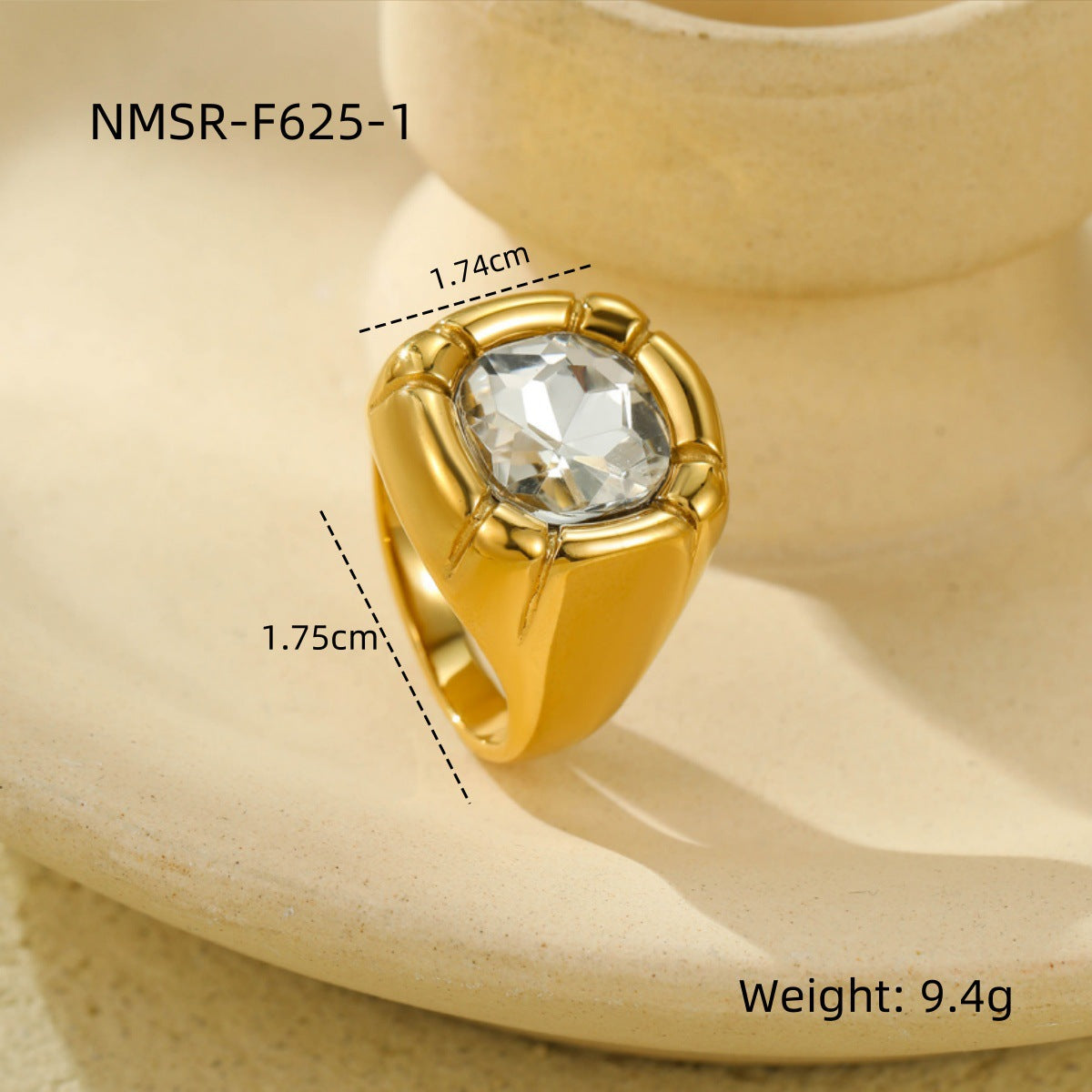 Anello da donna in acciaio al titanio con zirconia quadrata, stile vintage, finitura placcata e design geometrico