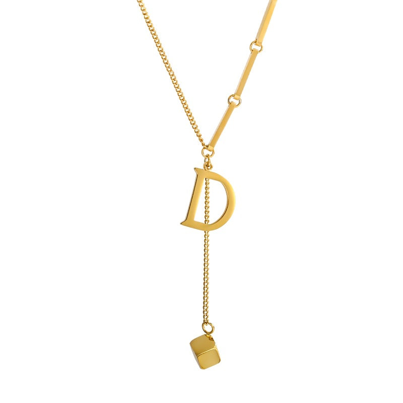 Minimalist Geometric Square Letter Titanium Steel Necklace for Women with Gold Plating and Clavicle Chain Style