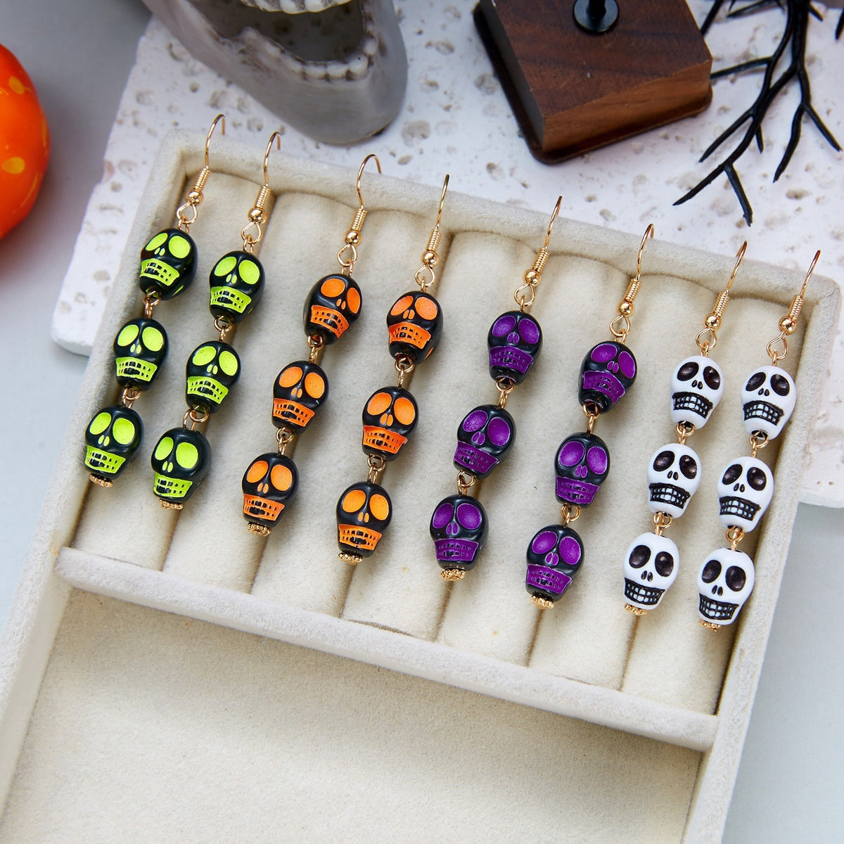 Gothic Punk Geometric Resin Skull Earrings Unisex Halloween Party Jewelry