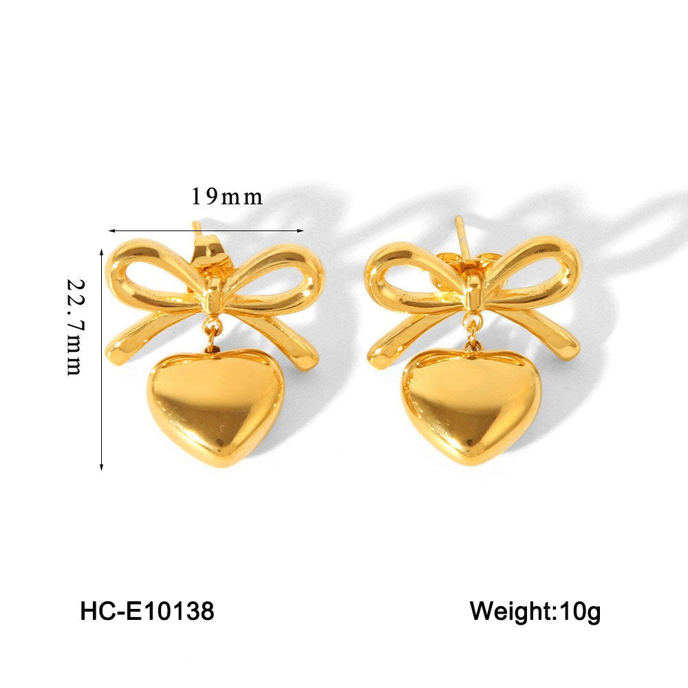 Orecchini da donna in acciaio inossidabile a forma di farfalla e cuore con placcatura in oro 18 carati, design minimalista alla moda con accento geometrico