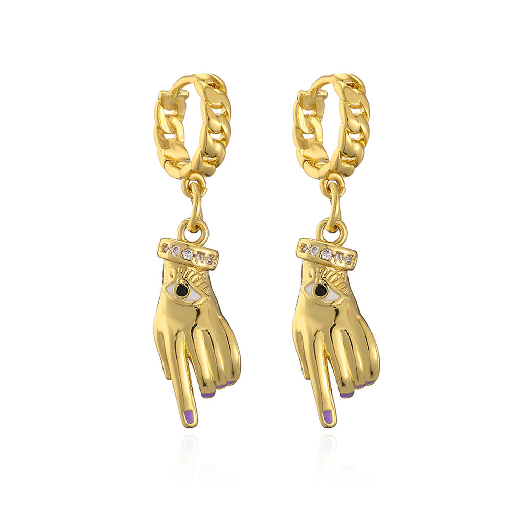 Geometric Bee-Shaped Copper Pendant Earrings with Gold Plating and Enamel Finish for Women