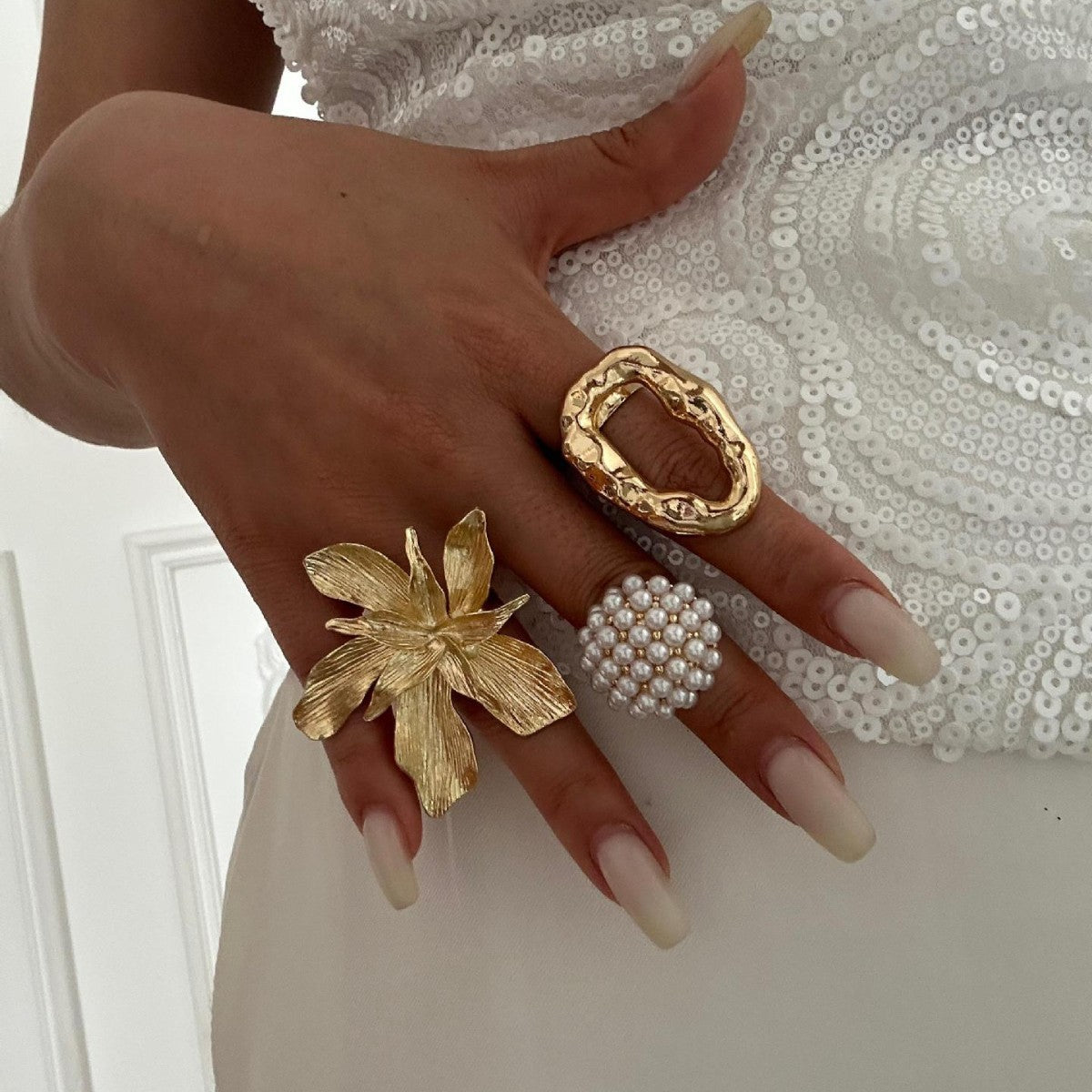 Set di anelli da donna floreali geometrici in lega placcata oro