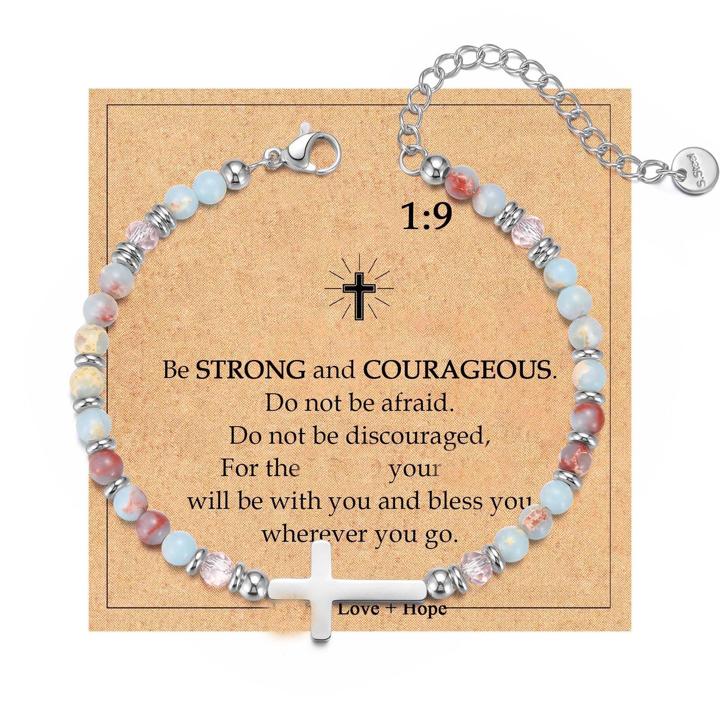 Minimalist Geometric Cross Stainless Steel Charm Bar Bracelet with Card